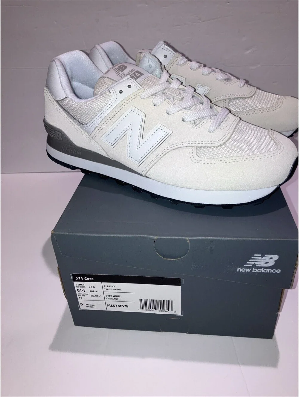 New balance 574 Core Nimbus Cloud White US Size Mens 8.5/Women’s 10 ML574EVW NEW